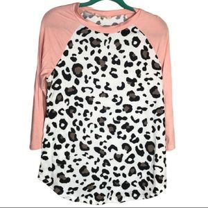 FIRST LOOK women top pink and cheetah print. SizeM